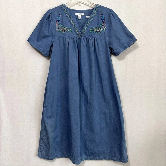 Tops Go Softly Patio Dress S Peacock Chambray Blue Resort House Dress